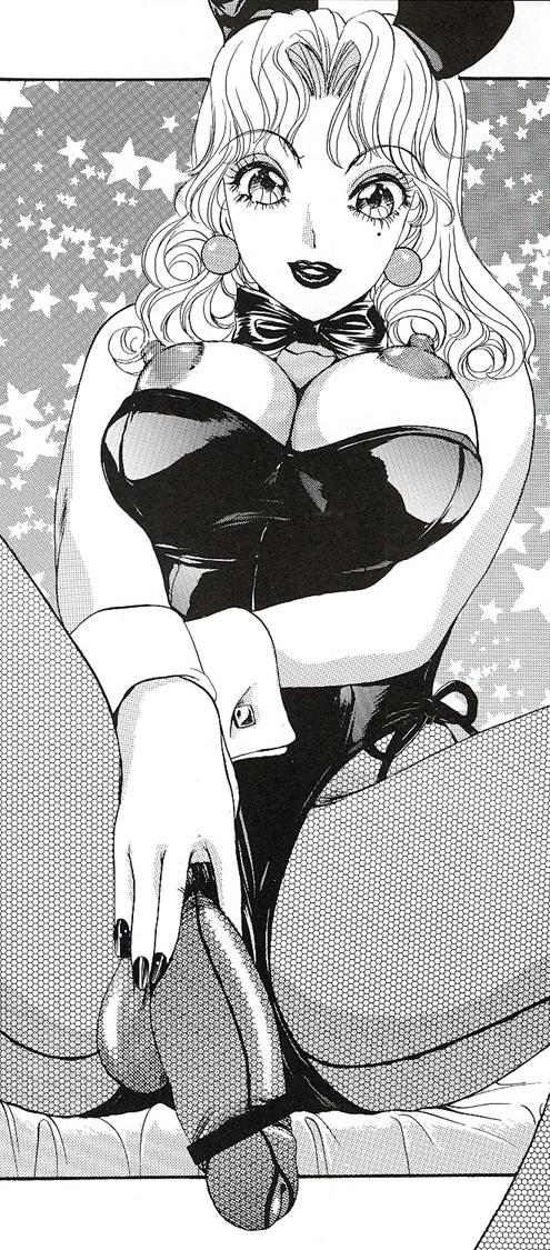 animal_ears areola ass balls_under_pantyhose bowtie breasts bunny_costume bunny_ears bunny_suit bunnysuit censored curly_hair curvy detached_collar earrings erect_nipples fishnet_pantyhose fishnets futa_only futanari intersex jewelry large_ass large_breasts large_nipples large_penis large_testicles leotard_aside lipstick looking_at_viewer monochrome nail_polish nipples no_bra penis penis_in_pantyhose penis_out penis_under_pantyhose presenting semi-erect testicles testicles_in_pantyhose the_amanoja_9 wrist_cuffs