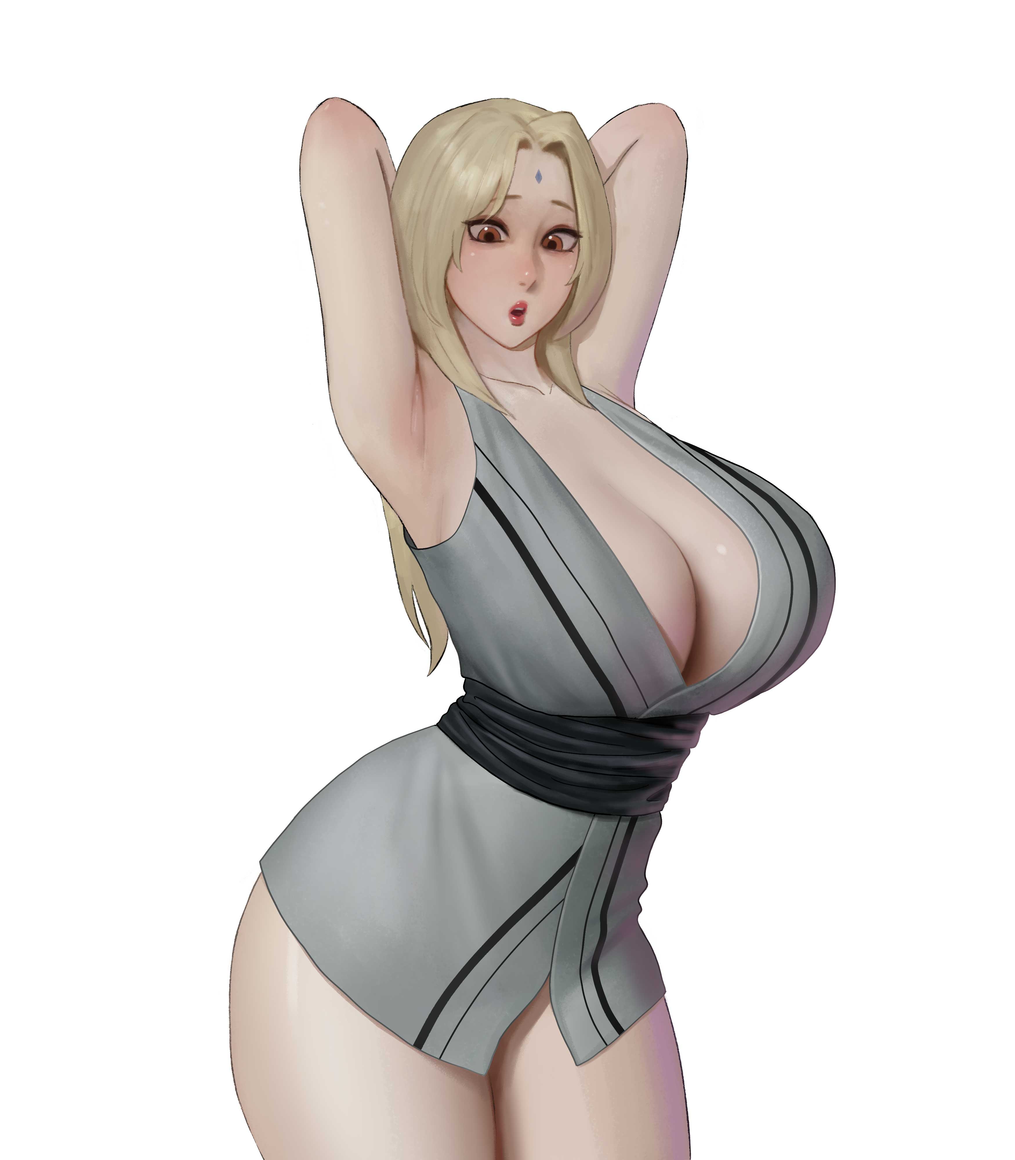 :o, 1girls, alternate version available, armpit fetish, armpits, arms behind head, arms up, bare arms, bare legs, big breasts, blonde hair, boruto: naruto next generations, bottomless, breasts, brown eyes, busty, cleavage, clothing, curvaceous, curvy, curvy figure, female, female focus, female only, forehead jewel, forehead mark, highres, large breasts, light skin, light-skinned female, lips, lipstick, looking at viewer, makeup, mature, mature female, milf, naruto, naruto (classic), naruto (series), naruto shippuden, naruto: the last, nicely, no pants, open mouth, pale skin, pale-skinned female, pink lips, pink lipstick, pinup, pose, posing, realistic, shounen jump, sleeveless, sleeveless shirt, solo, solo female, solo focus, standing, thick thighs, thighs, tsunade, voluptuous, wide hips
