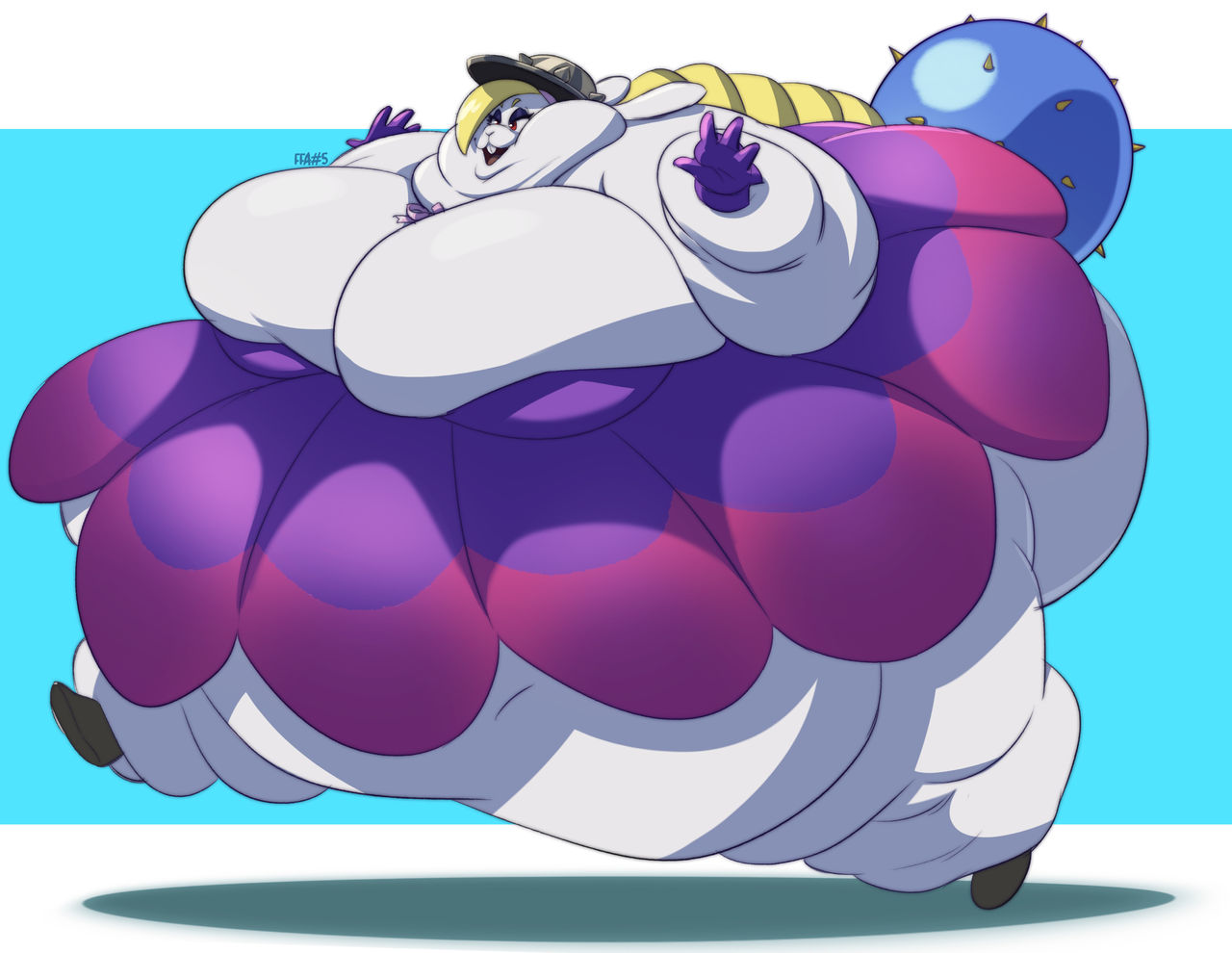 1girls anthro bbw blonde_hair brown_shoes buckteeth commission female_anthro ffa5 hariet_(mario) mario_(series) morbidly_obese morbidly_obese_anthro morbidly_obese_female nintendo obese purple_dress purple_gloves rabbit rabbit_ears rabbit_girl rabbit_humanoid spiked_ball ssbbw super_mario_odyssey walking