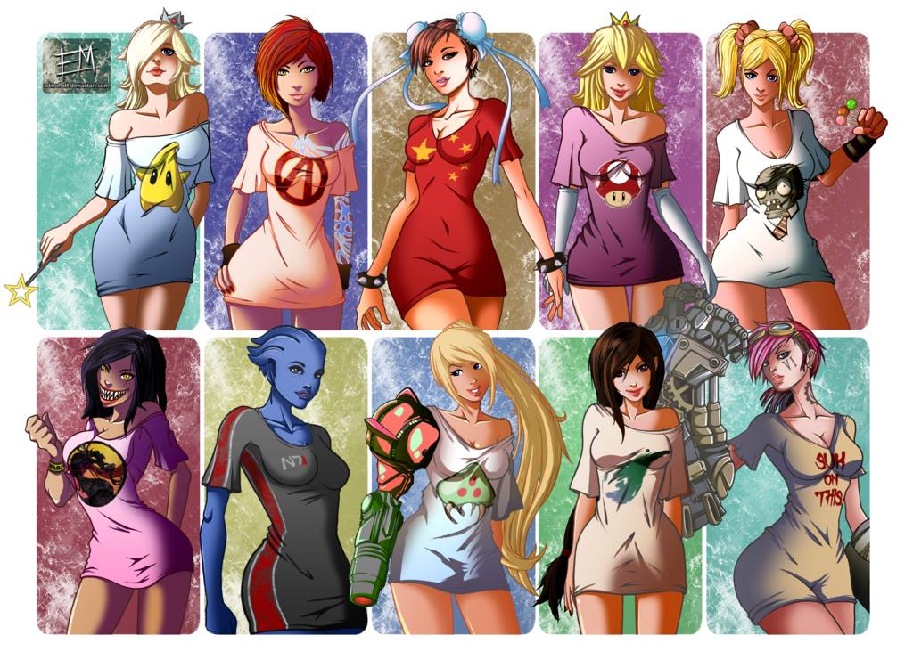 2d 6+girls 8girls alien alien_girl asari blonde_female blonde_hair blue_skin borderlands brown_hair capcom chinese_flag chun-li crossover female female_only final_fantasy final_fantasy_vii fully_clothed gauntlet juliet_starling large_lips league_of_legends lilith_(borderlands) lollipop_chainsaw mario_(series) mass_effect metroid mileena mortal_kombat no_pants pantsu pink_hair princess_peach princess_rosalina samus_aran street_fighter t-shirt thighs tifa_lockhart vi