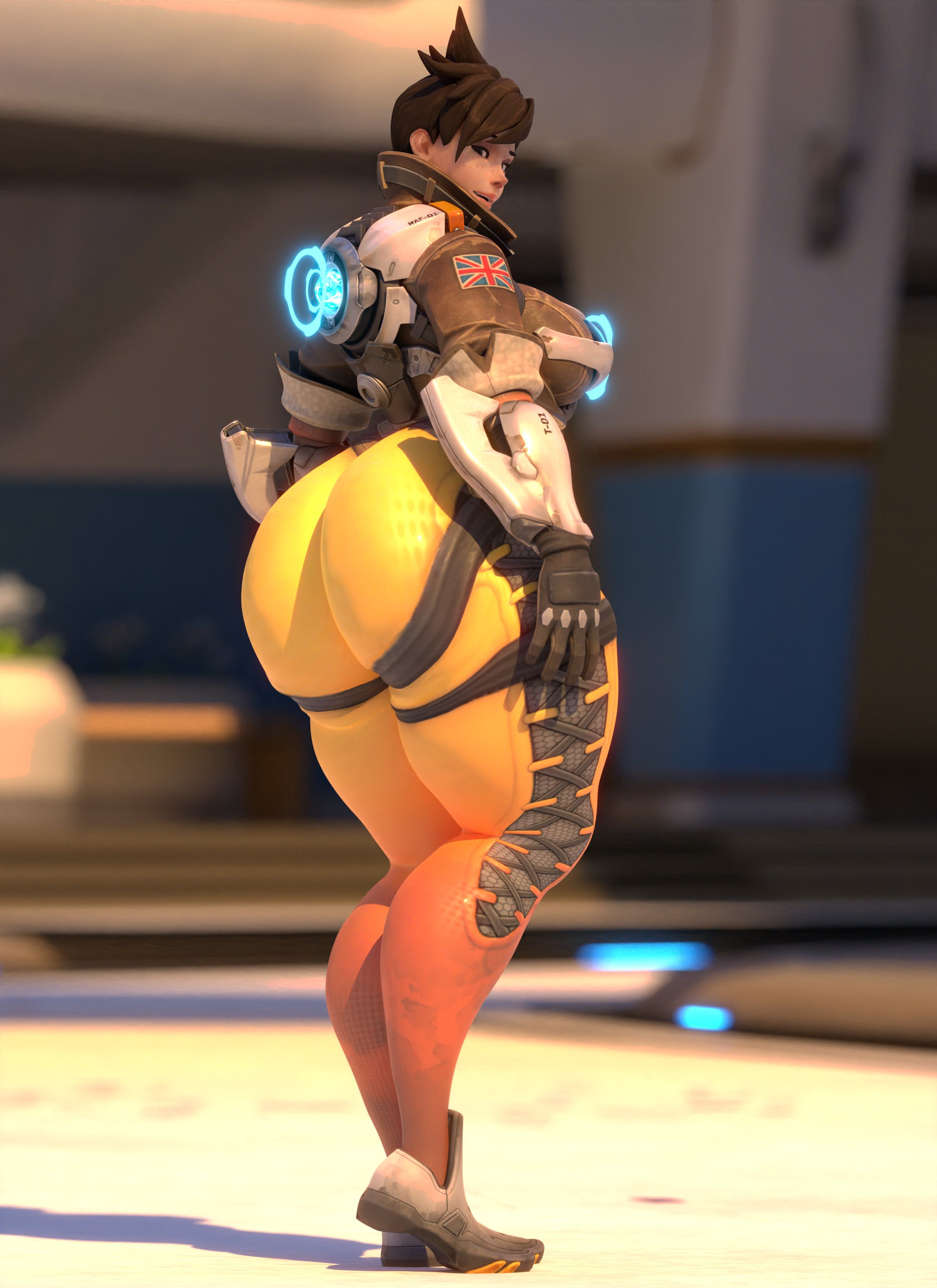3d, ass, big ass, bottom heavy, breasts, bubble ass, bubble butt, coolmaster98, female, fully clothed, huge ass, no penetration, overwatch, solo, solo female, tagme, tracer