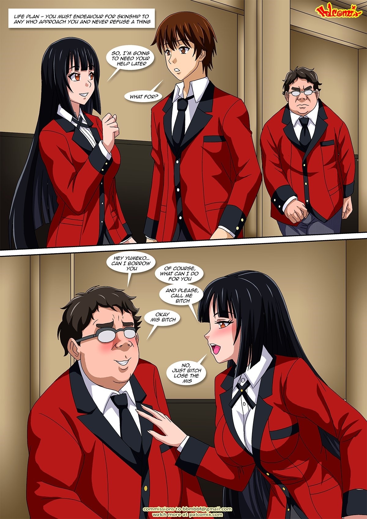 blush, fat male, imminent sex, jabami yumeko, kakegurui, male, palcomix, sex, shinnouji, suzui ryouta, tagme, ugly bastard
