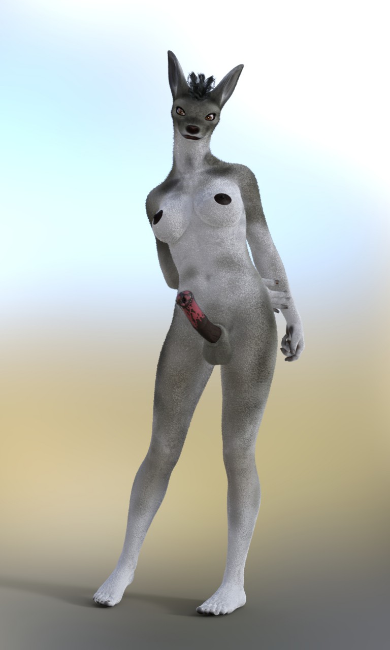 3d_(artwork) 5_fingers 5_toes animal_genitalia animal_penis anthro areola balls black_areola black_fingernails black_hair black_lips black_nipples black_nose brown_eyes contrapposto countershade_torso countershading digital_media_(artwork) earthclan3d erection feet fingers front_view fur furry_balls genitals grey_balls grey_body grey_fur gynomorph hair hand_behind_back hi_res horsecock humanoid_feet intersex k9_(earthclan) lips looking_at_viewer medial_ring mottled mottled_genitalia mottled_penis navel nipples penis pink_penis solo standing toes white_breasts