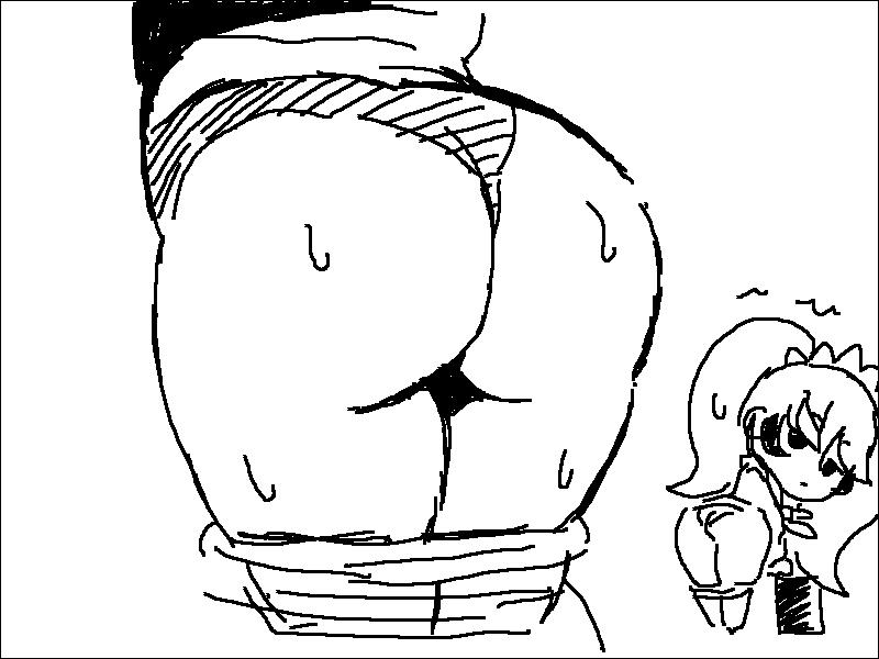 ashley (warioware), ass, big ass, black and white, chibi, doodle, female, mario (series), mob face, nintendo, panties, presenting, presenting hindquarters, shortstack, sweat, underwear, unknown artist, warioware, witch