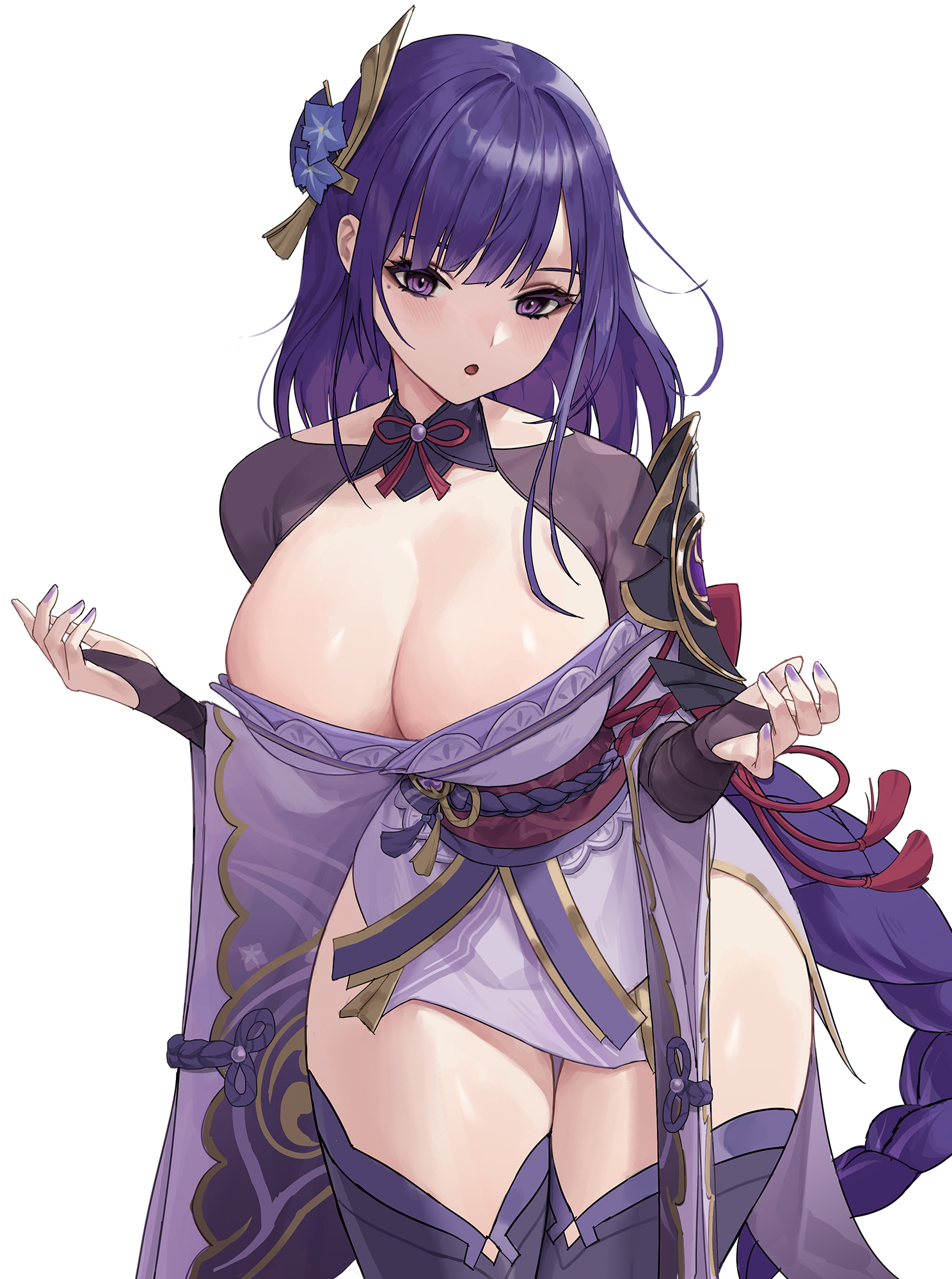big breasts, breasts, cleavage, female, genshin impact, kokounene, raiden shogun, thick thighs, wide hips