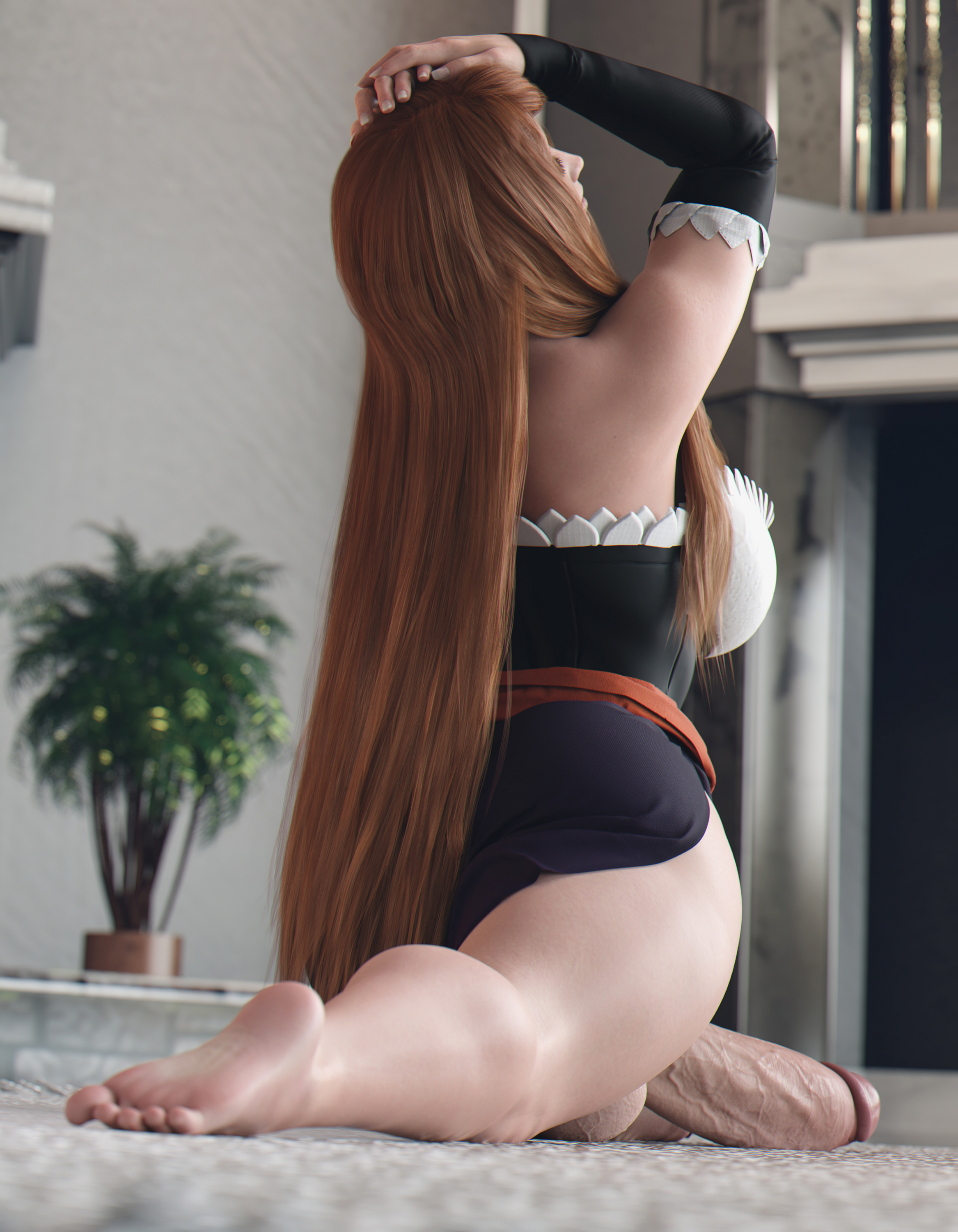 1futa, 3d, back, back view, barefoot, big breasts, big penis, bottomless, breasts, casual nudity, clothed, clothing, dragon's crown, feet, futa only, futanari, huge breasts, ineffective clothing, intersex, long hair, partially clothed, penis, penis out, soles, solo, sorceress (dragon's crown), splits, stevencarson, stretching, toes, veiny penis