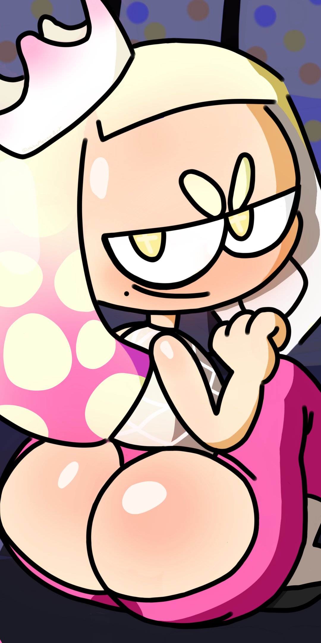 ass, ass cleavage, ass crack, butt crack, female, inkling, nintendo, pearl (splatoon), simple background, splatoon, thong, vilepluff
