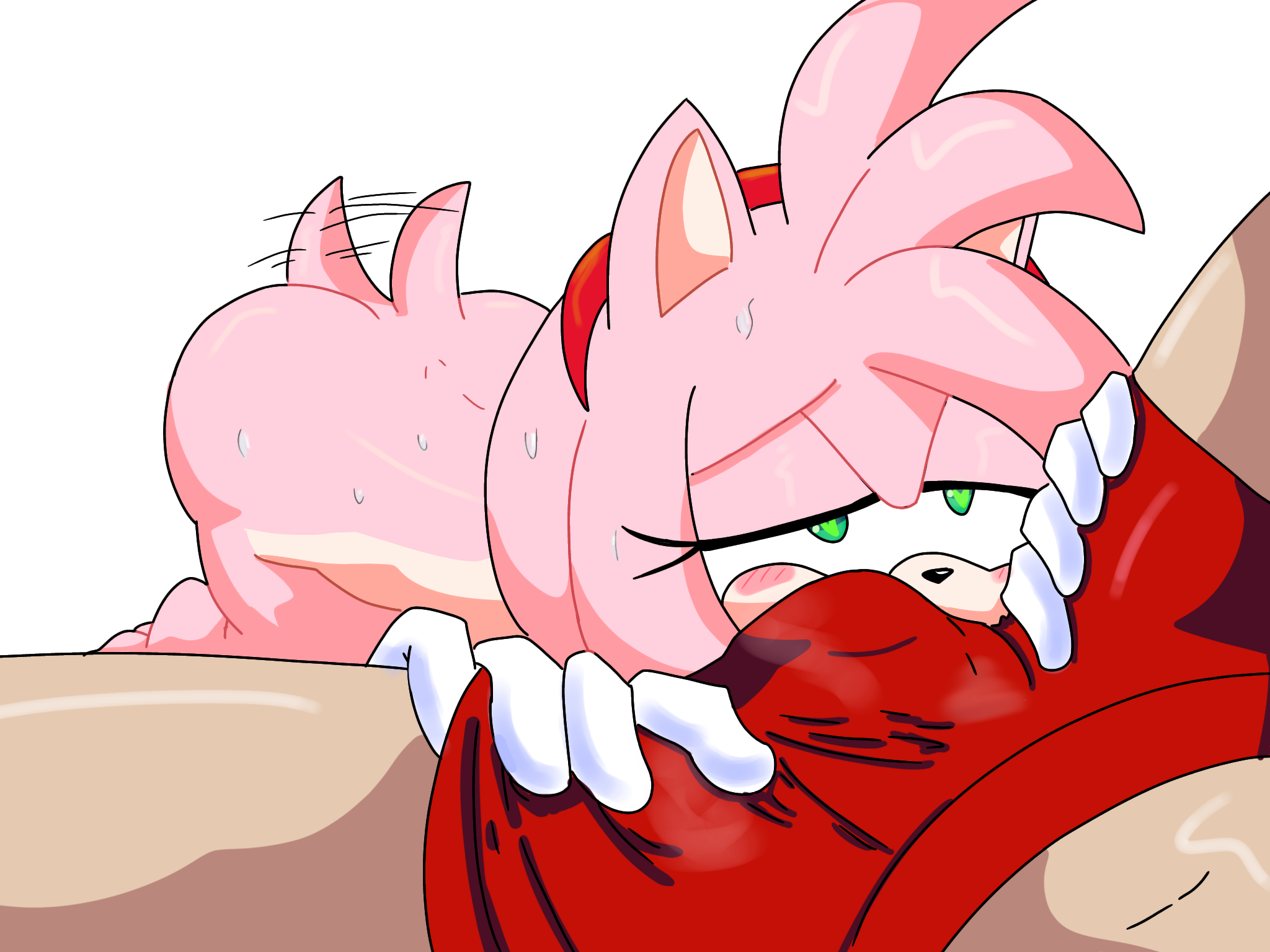 amy rose, cheesoart, female, flat chest, flat chested, human, human on anthro, interspecies, male, male human/female anthro, male on anthro, partial male, pink fur, pink hair, sniffing, sonic (series)