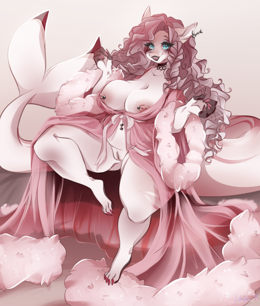 anthro breasts bunnywhiskerz female fish genitals hair marine mature_female nightgown nipple_piercing nipples piercing pussy shark solo