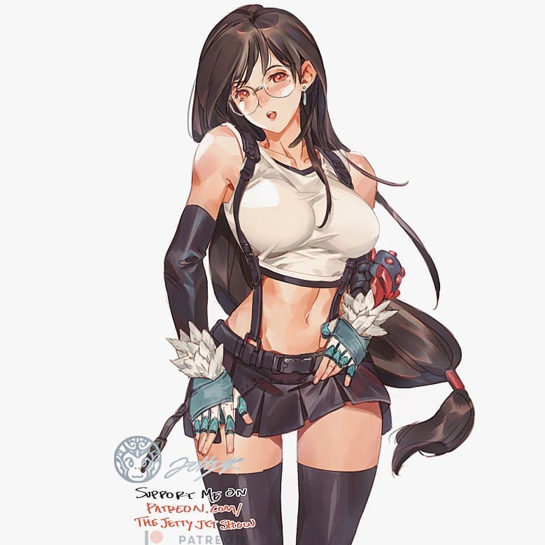 1girls big_breasts boots clothing eyewear female female_only final_fantasy final_fantasy_vii glasses midriff solo square_enix thejettyjetshow thick_thighs thighhighs tifa_lockhart