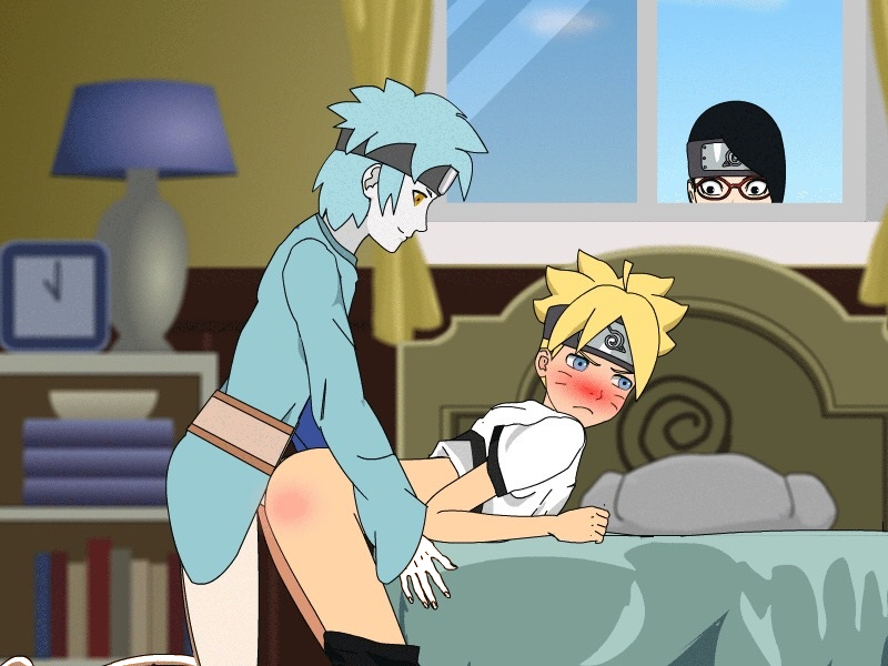 1girls 2boys against_bed bed bedroom black_hair blue_eyes blush boruto:_naruto_next_generations caught caught_in_the_act clothed_sex doggy_style duo duo_focus embarrassed gay indoors kimono male/male male_with_male mitsuki_(naruto) multiple_boys naruto naruto_(series) pants pants_down pouting sarada_uchiha sex shirt uzumaki_boruto watching white_hair yaoi yellow_eyes yellow_hair