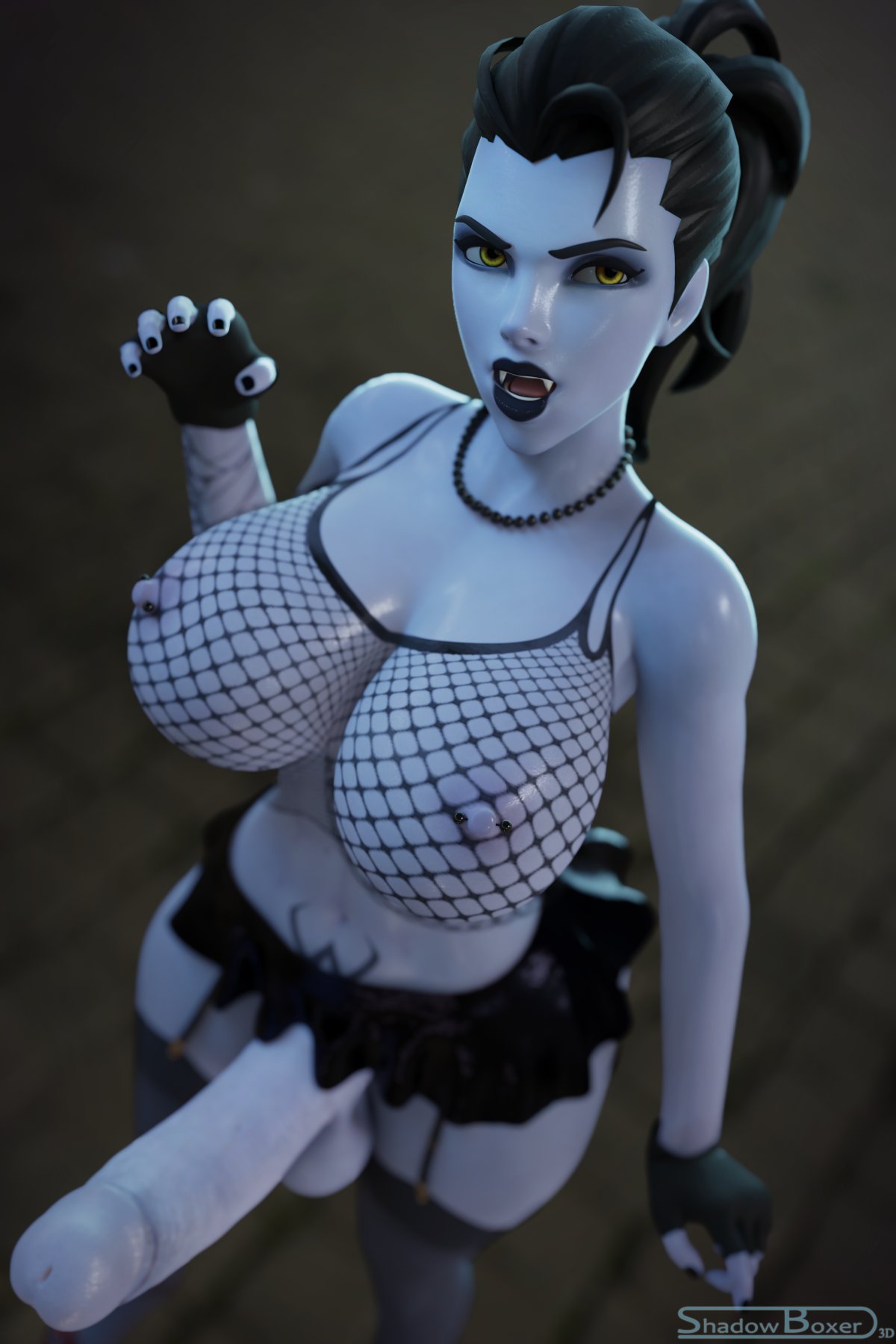 1futa 3d areolae athletic_futanari balls big_penis blender breasts erect_nipples erection fishnets futa_only futanari huge_breasts human nipple_piercing nipples overwatch penis piercing shadowboxer skirt solo testicles widowmaker