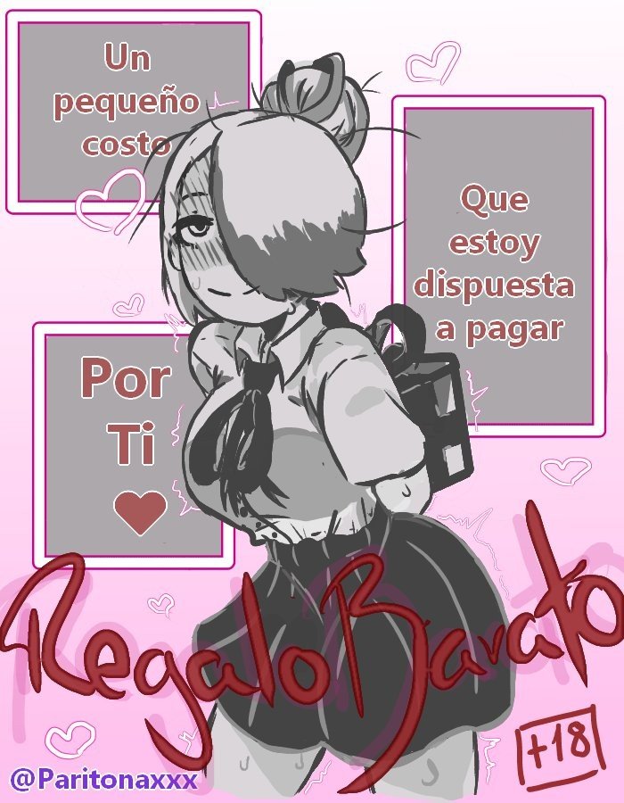 1girls blush clothed_female comic comic_cover female female_focus fnafhs fnafhs_z3ro fnafhsrule34 gift greyscale hearts meg_(fnafhs) paritonaxxx partially_colored portada solo solo_female solo_focus spanish_text text twitter_username two_tone_hair