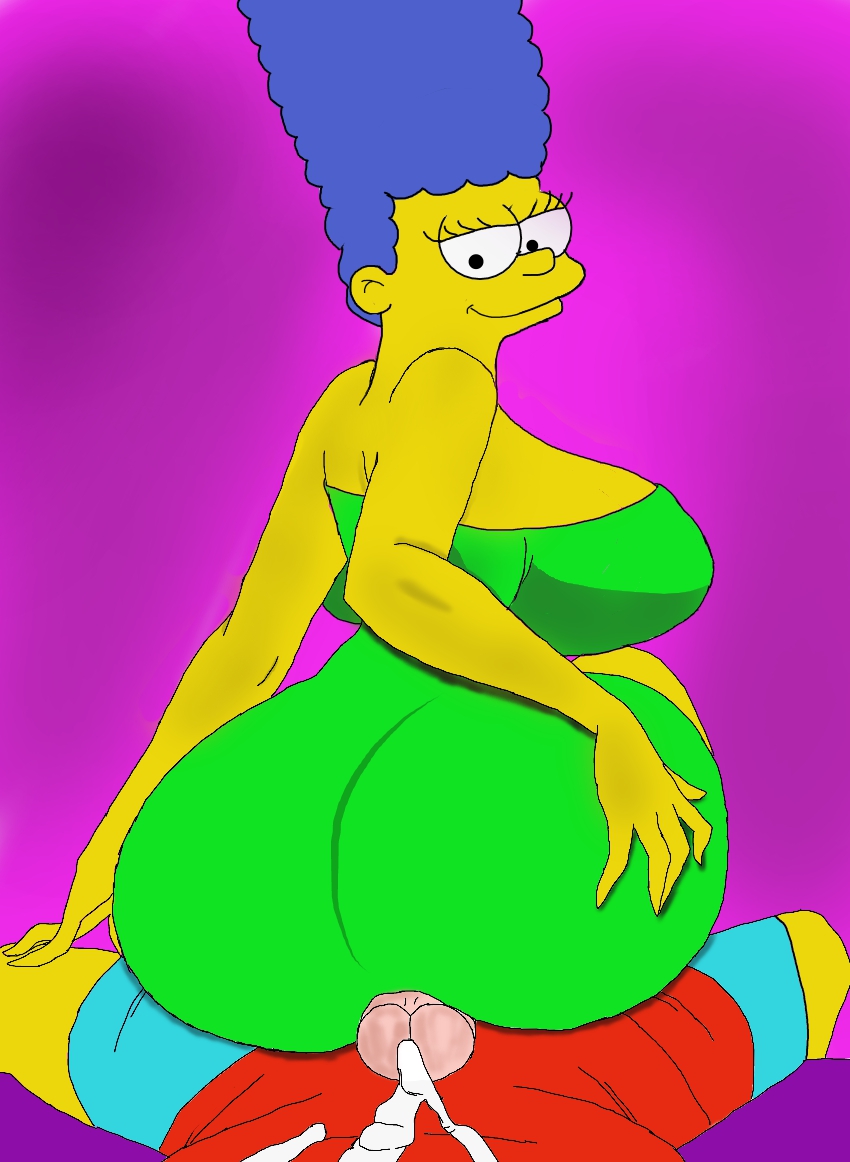 1boy, 1girls, ass, assjob, bart simpson, big ass, big breasts, breasts, busty, buttjob, clothed buttjob, cum, cumshot, female, female focus, fully clothed, hot dogging, incest, large ass, looking back, male, marge simpson, milf, mother and son, penis, penis out, pov, the simpsons, unknown artist