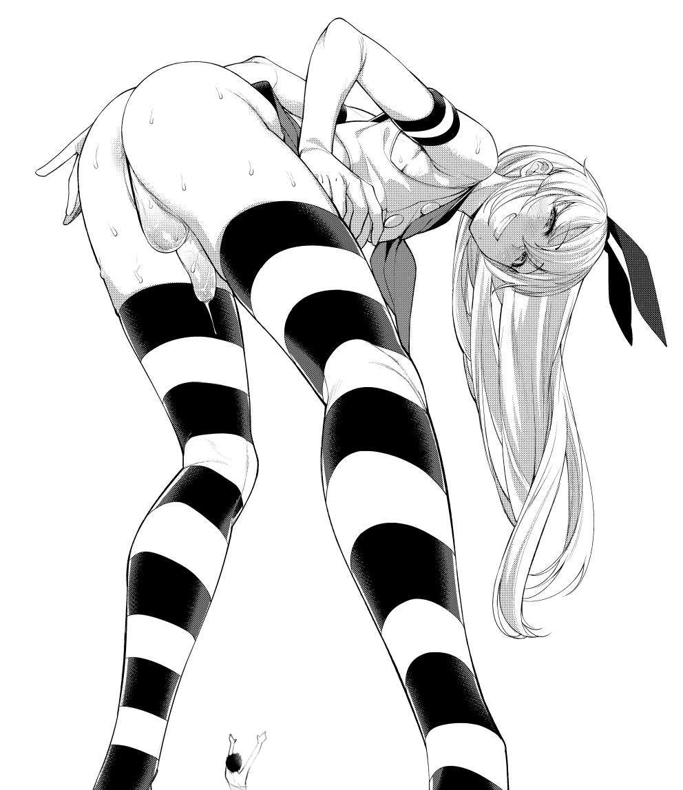 2boys anus ass balls bent_over crossdressing elbow_gloves femboy flaccid giant giant_femboy girly kantai_collection long_hair macro male mario_(artist) micro monochrome penis rule_63 shimakaze-kun shimakaze_(kantai_collection) size_difference small_penis solo striped striped_legwear testicles thighhighs trap