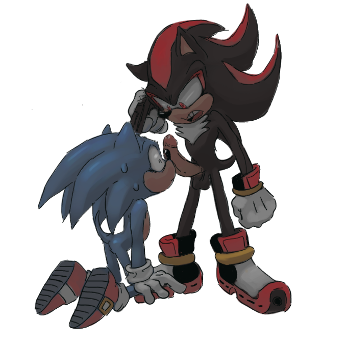 anthro balls duo eulipotyphlan exposed_torso firearm footwear genitals gun handwear hedgehog male male/male mammal penis questionable_consent ranged_weapon sega shadow_the_hedgehog shadow_the_hedgehog_(game) simple_background sonic_(series) sonic_the_hedgehog sonic_the_hedgehog_(series) squirrelseatbirds weapon white_background yaoi