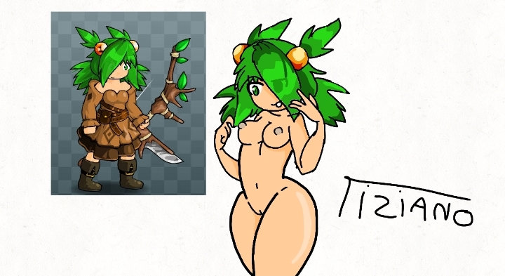 1girls anna_(ebf) breasts epic_battle_fantasy female green_hair nude pussy sketch solo_female