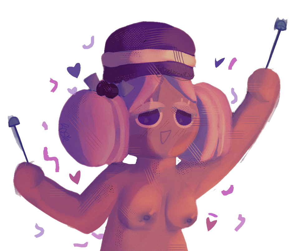 <3 1girls arms_up blush blush_lines blushing breasts color confetti cookie_run cookie_run_kingdom cookie_run_ovenbreak digital_drawing_(artwork) digital_media_(artwork) digital_painting_(artwork) drawing drummer drumming_stick eyelashes female female_only hat heart macaron macaron_cookie medium_hair nude nude_female open_mouth purple_eyes shaded smile smiling tagme transparent_background