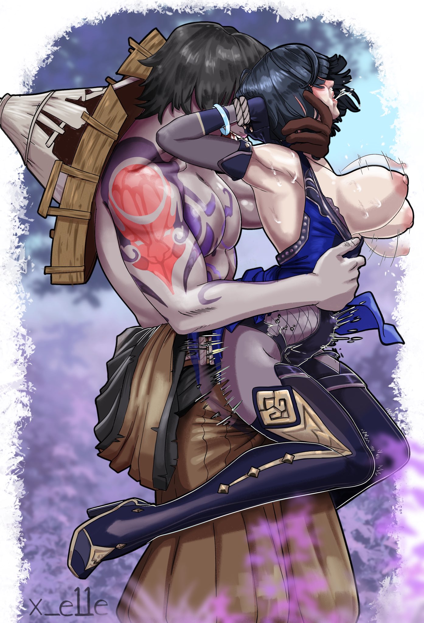female, genshin impact, humiliation, katayama tatsumi (genshin impact), monster, nobushi (genshin impact), rape, x e11e, yelan (genshin impact)