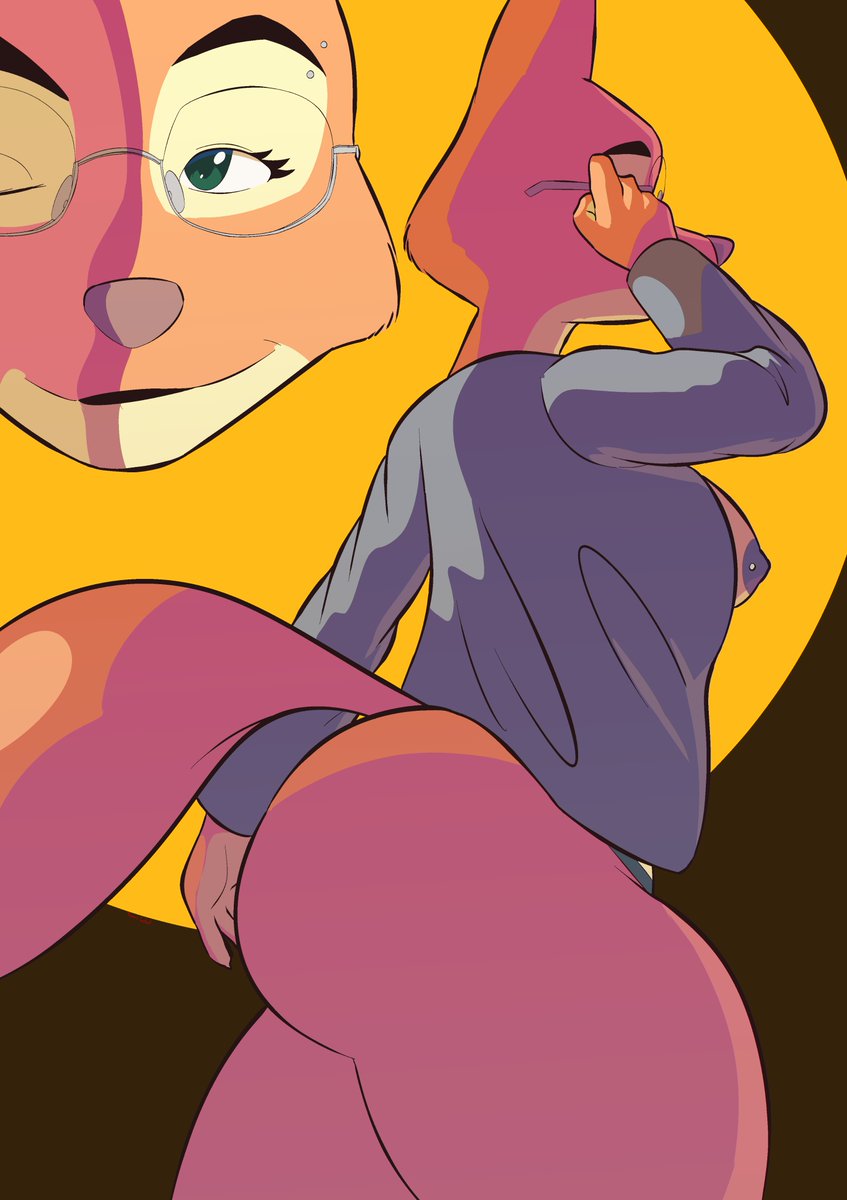 anthro ass big_ass diane_foxington dreamworks eyebrow_piercing female female_only fox glasses nipple_piercing nipples no_bra office_lady piercing shirt solo the_bad_guys thick_thighs toonarscontent