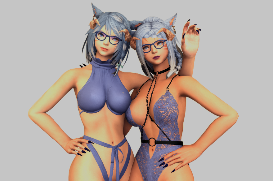 2girls a'islee_golments a'valyn_golments artist_request blue_eyes blue_hair female_only final_fantasy final_fantasy_xiv gpose(ffxiv) lingerie miqo'te multiple_girls square_enix tagme twins