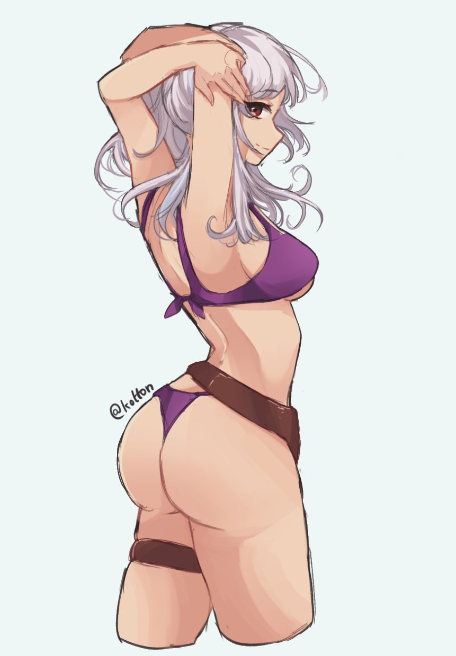 1girls alternate_costume ass belt bikini emi_(kottonart) female fire_emblem fire_emblem_awakening fire_emblem_heroes nintendo official_alternate_costume purple_bikini purple_swimsuit robin_(female)_(summer)_(fire_emblem) robin_(fire_emblem) robin_(fire_emblem)_(female) serafineart1001 solo swimsuit twintails