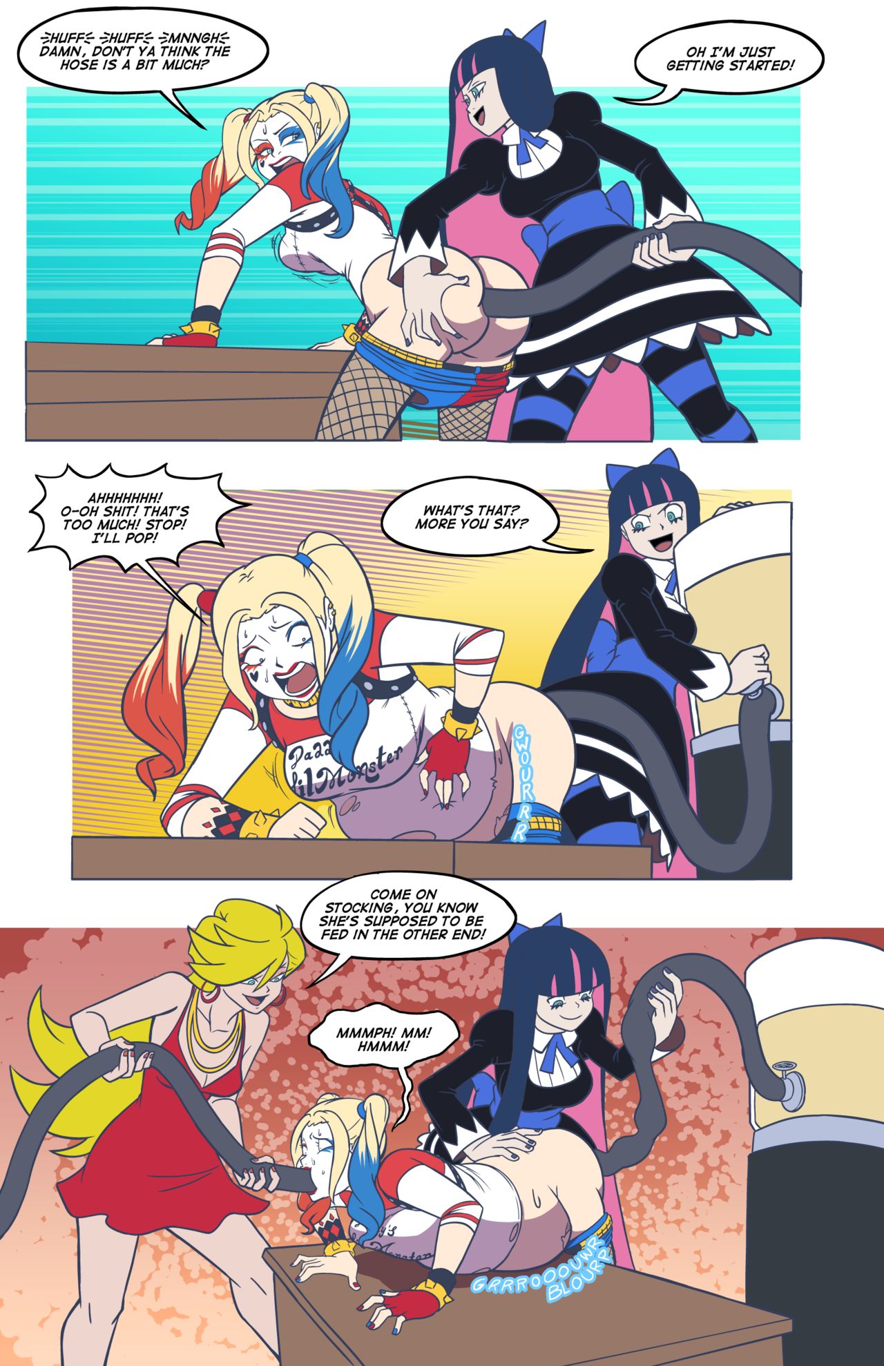 ass, axel-rosered, belly expansion, big ass, big butt, dc, dc comics, dc extended universe, female, female only, harley quinn, inflation, panty & stocking with garterbelt, panty anarchy, pipes, stocking anarchy, suicide squad, tagme