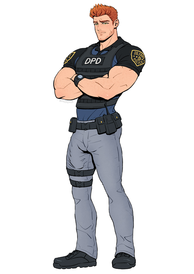 arms_crossed arms_crossed_under_pecs beefy biceps big_bulge bulge bulging_biceps caucasian caucasian_male clothed daddy dilftown flaccid ginger huge_bulge male male_only manly muscles muscular muscular_male police_officer randy_o'toole red_hair schizoid solo solo_male twitter_user_oc