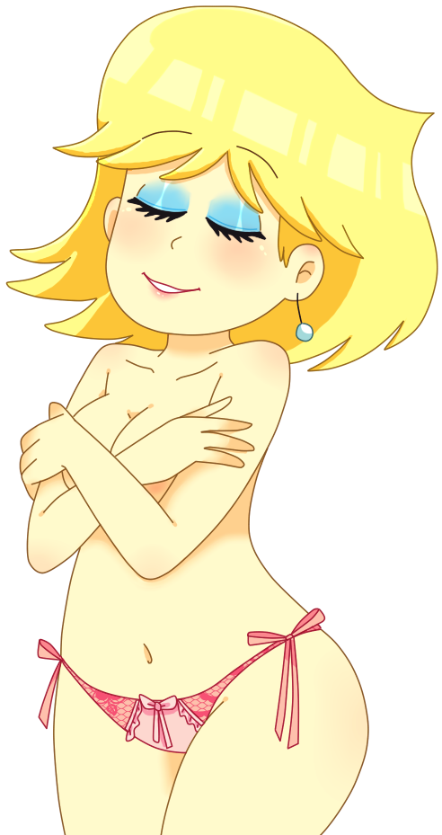 1girls belly blonde_hair blue_eyeshadow breasts closed_eyes covering_breasts eyelashes eyeshadow female female_only flor hands_on_breasts hips lori_loud navel no_bra panties pink_panties smile solo solo_female solo_focus the_loud_house thick_thighs thighs underwear wide_hips