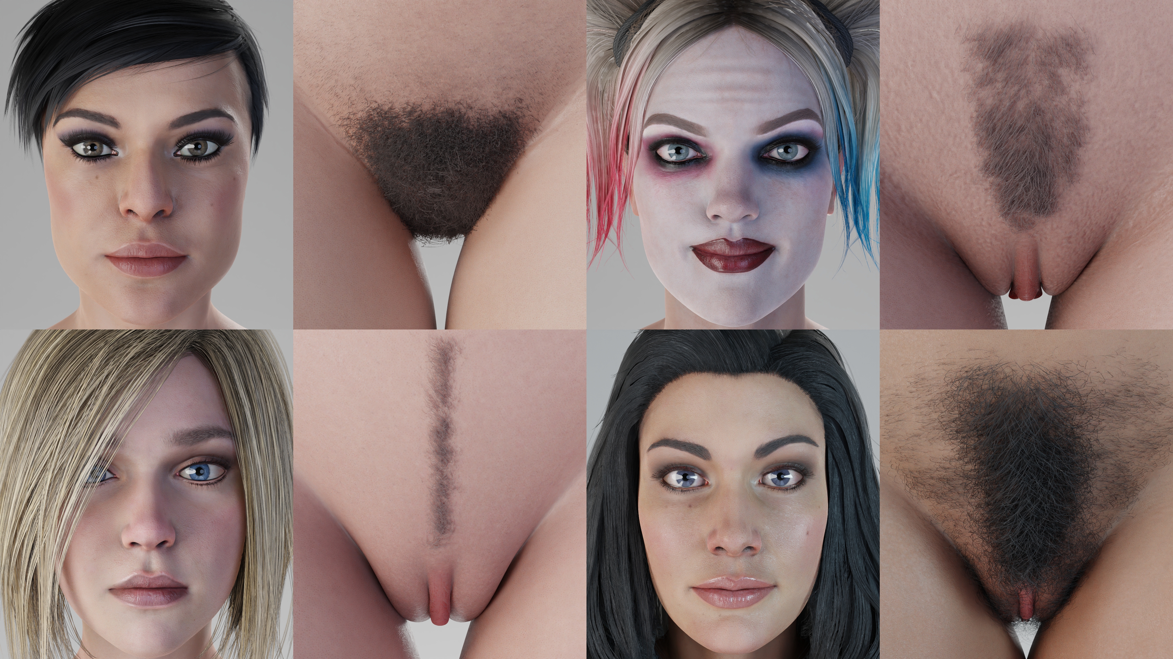 3d, 4girls, batman (series), catwoman, catwoman (injustice), closeup, dc, dc comics, diana prince, female, female only, hairy pussy, harley quinn, harley quinn (injustice), hq696969, injustice 2, juxtaposition, kara zor-l, karen starr, light skin, light-skinned female, power girl, power girl (injustice), pubic hair, pussy, selina kyle, superheroine, superman (series), wonder woman, wonder woman (injustice), wonder woman (series)