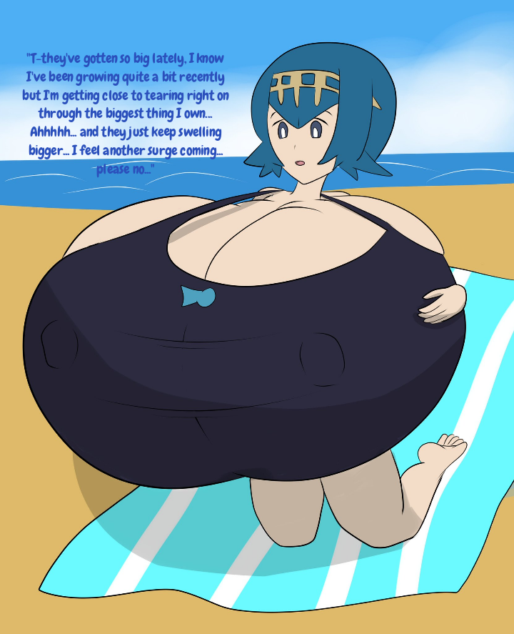 alternate_breast_size blue_eyes blue_hair finch12 gigantic_breasts lana_(pokemon) pokemon pokemon_sm swimsuit tagme