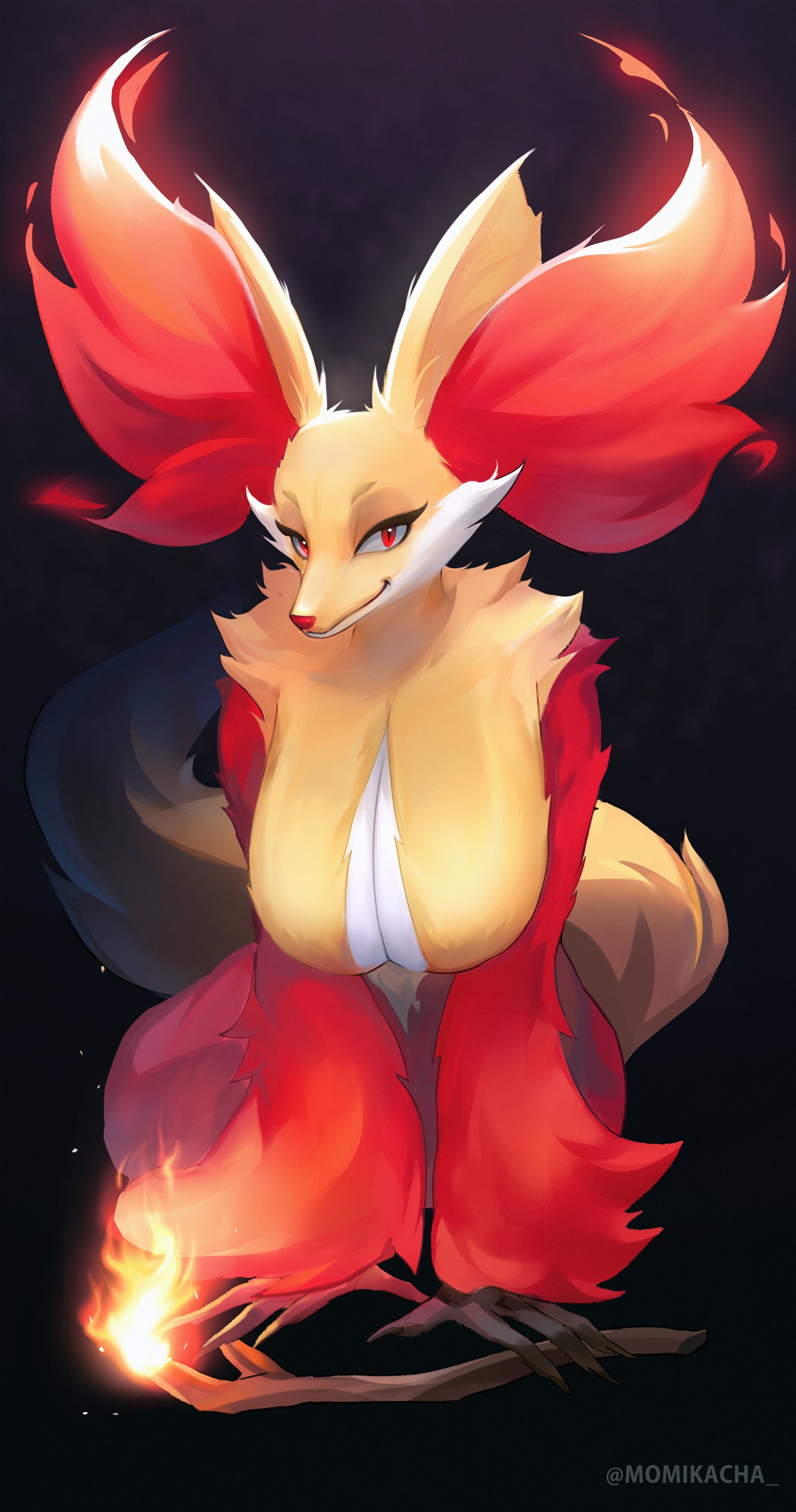 big breasts, breasts, delphox, female, furry, momikacha, pokémon (species), pokemon, pokemon (species), tagme