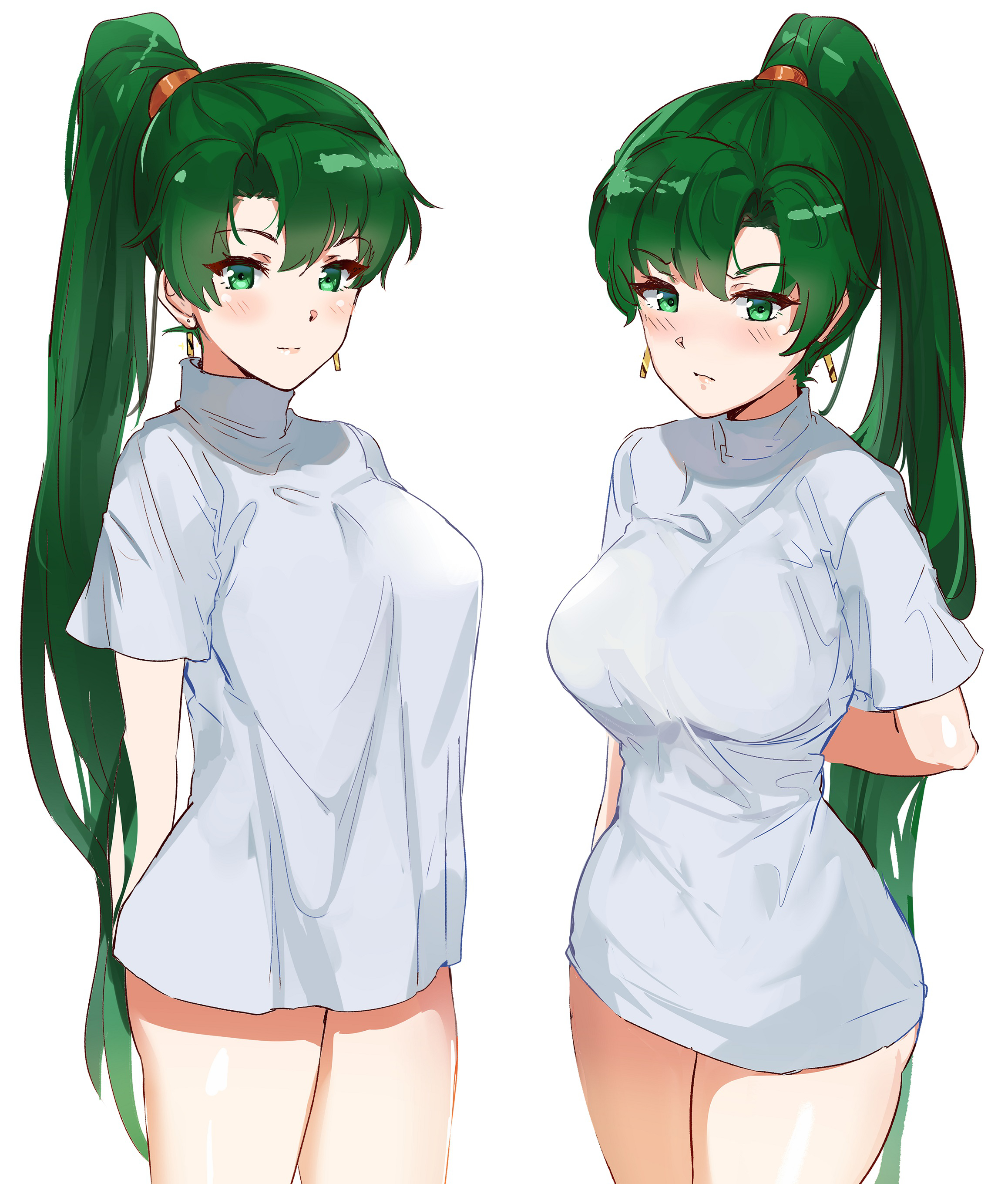 breasts, female, fire emblem, fire emblem: the blazing blade, lyn (fire emblem), ormille, white shirt