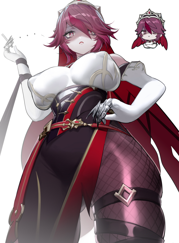 a zhilaohu, big breasts, breasts, female, fishnets, genshin impact, huge breasts, light skin, light-skinned female, looking at viewer, looking down, nun, pale skin, pale-skinned female, rosaria (genshin impact), thick, thick thighs, thighs, tight clothing