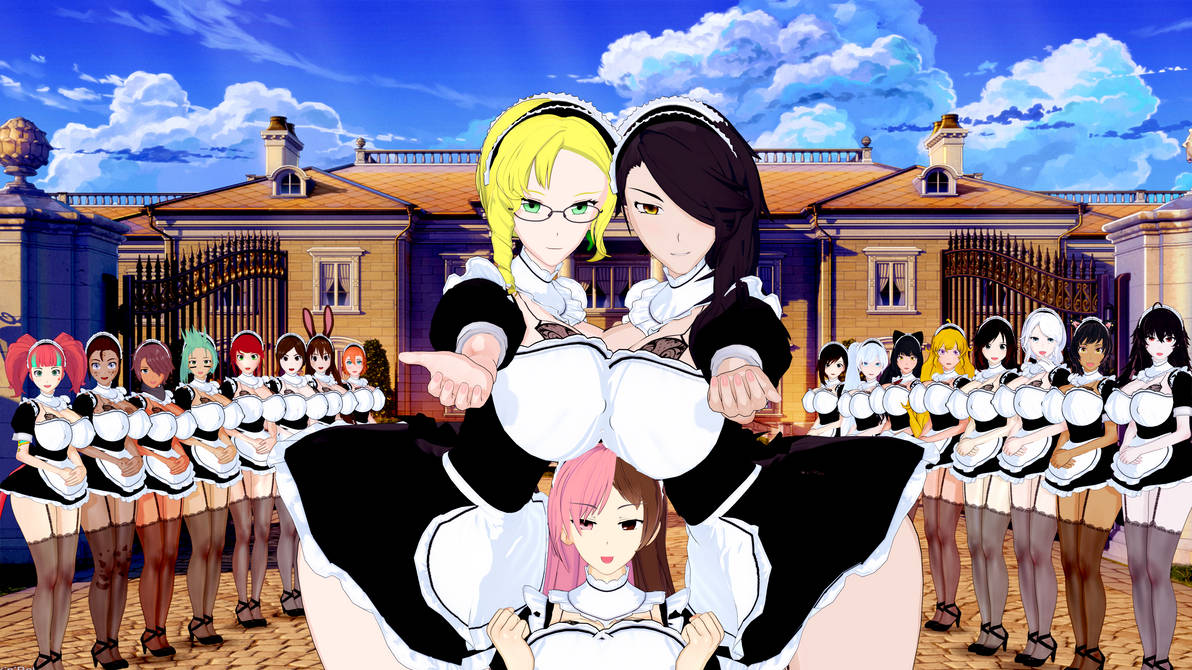 19girls 3d 6+girls bautiithemasterhero black_hair blake_belladonna blonde_hair blue_eyes cinder_fall coco_adel dark-skinned_female dark_skin female female_only glynda_goodwitch green_eyes green_hair ilia_amitola kali_belladonna koikatsu light-skinned_female light_skin maid maid_uniform may_zedong multicolored_hair multiple_girls neo_(rwby) neon_katt nora_valkyrie offscreen_male pov_male pyrrha_nikos raven_branwen red_eyes red_hair reese_chloris ruby_rose rwby summer_rose velvet_scarlatina weiss_schnee white_hair willow_schnee yang_xiao_long