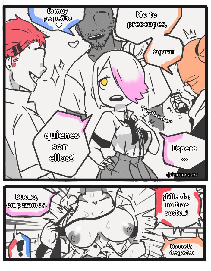 1girls 3boys ass breasts comic comic_page dark-skinned_male dark_skin dialogue dialogue_bubble fhs fhsz3r0 fnafhs fnafhs_z3ro fnafhsrule34 forced forced_exposure forced_sex gangbang gangrape light-skinned_female light-skinned_male light_skin meg_(fnafhs) multiple_boys paritonaxxx partially_colored pink_hair simple_background simple_coloring simple_shading sole_female spanish_text tagme text text_box text_bubble two_tone_hair white_hair yellow_eyes