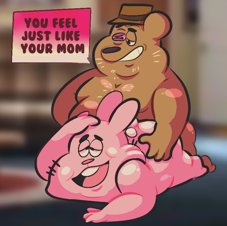 2022 anthro anukkyt brown_body cartoon_network clothing duo english_text father father_and_child father_and_son frankie_watterson hat headgear headwear incest lagomorph leporid male male/male mammal moobs murid murine overweight overweight_male parent parent_and_child pink_body rabbit rat richard_watterson rodent son text the_amazing_world_of_gumball yaoi