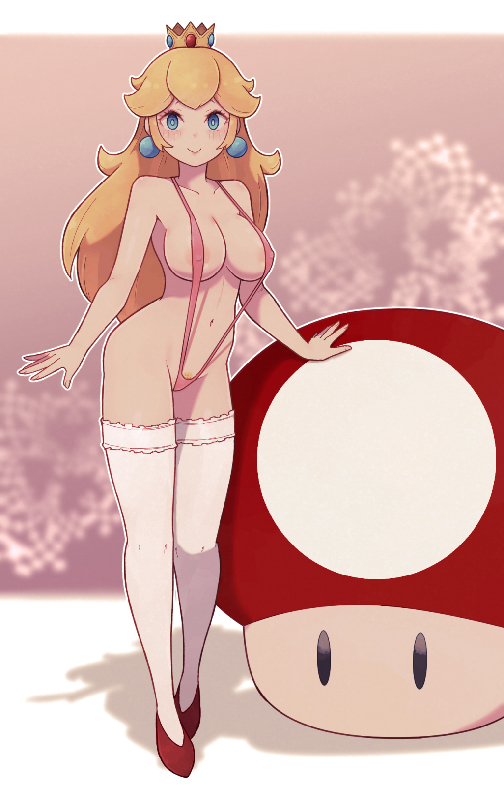 blonde blonde_female blonde_hair lamb-oic029 mario_(series) mushroom princess_peach sling_bikini super_mario_bros. super_mushroom