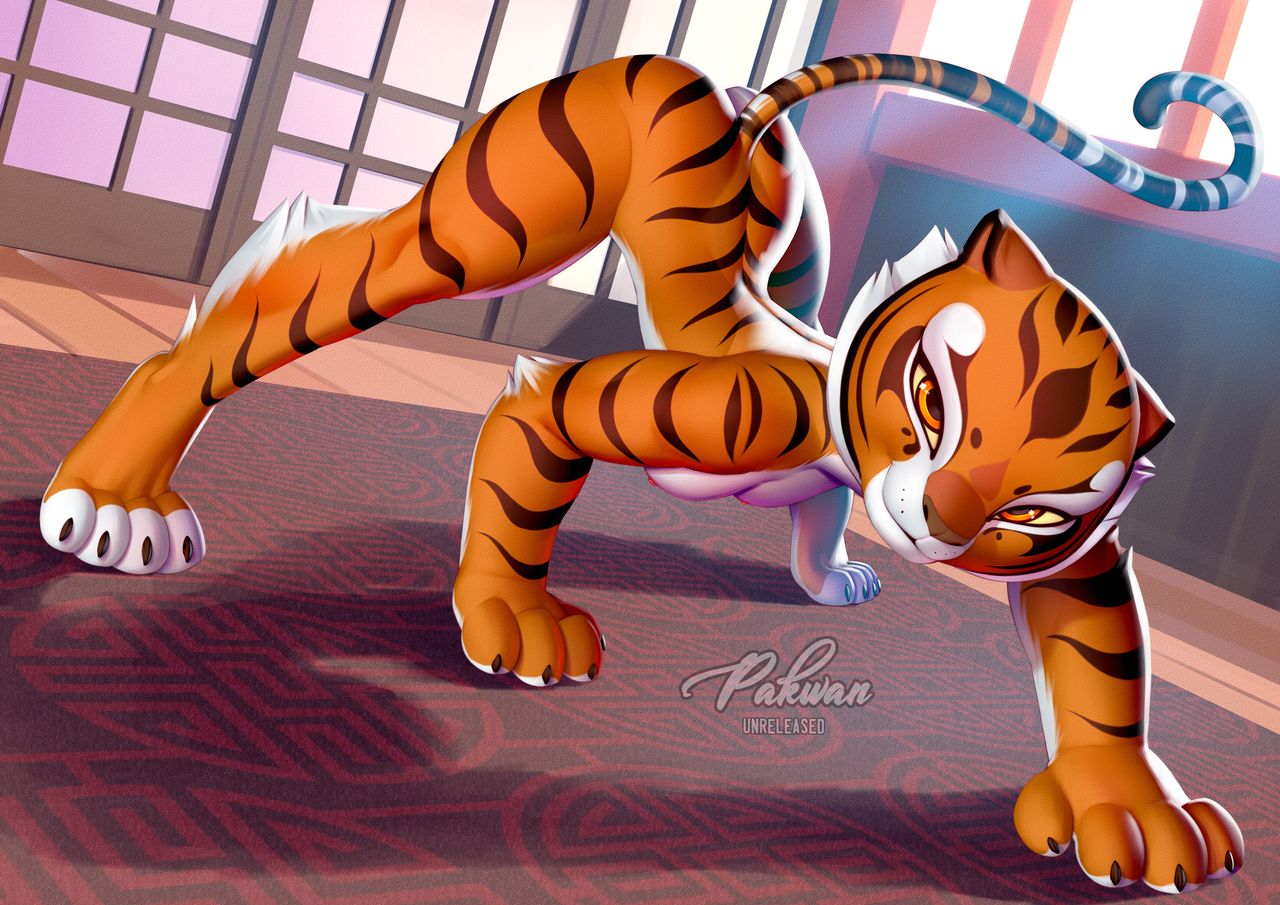 4 toes, ass, big ass, big butt, breasts, female, furry, furry only, kung fu panda, looking at viewer, master tigress, orange fur, pakwan008, small breasts, tiger