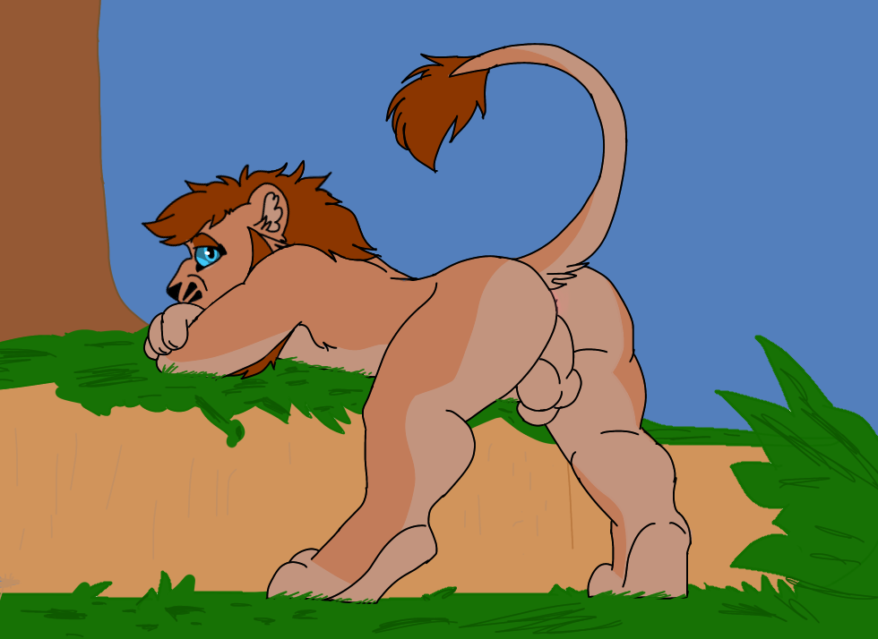 anthro ass_up feather_(tribbleofdoom) lion looking_at_viewer my_pride outdoors showing_ass showing_balls tail_up teenager tribbleofdoom