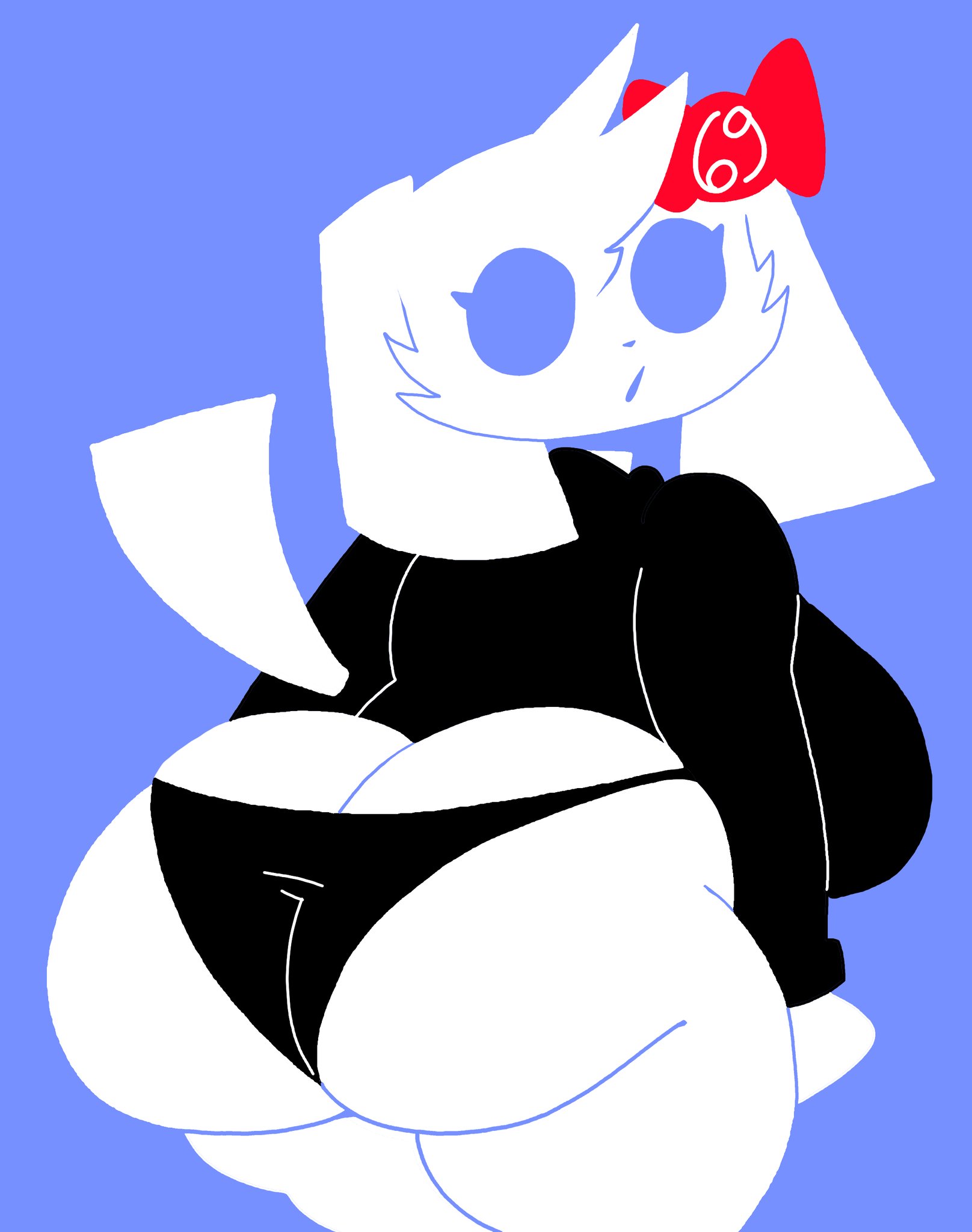 69, anthro, apple butt, ass, ass cleavage, ass crack, big ass, big breasts, big butt, big hips, black panties, blue background, bow, breasts, butt crack, clyde (discord), controller, curvy figure, curvy hips, discord, discord (app), dork boi, enormous ass, enormous butt, fat ass, female, female only, huge ass, huge breasts, lewd dorky, no outlines, no pupils, round ass, round breasts, round butt, white body, white skin, wide hips, wide thighs