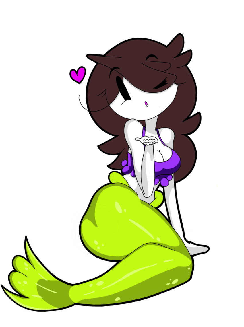 blowing_kiss drawfriend eyes_visible_through_hair female fish_tail green_tail heart jaiden jaiden_animations jpeg long_hair mermaid mob_face tagme white_background youtuber