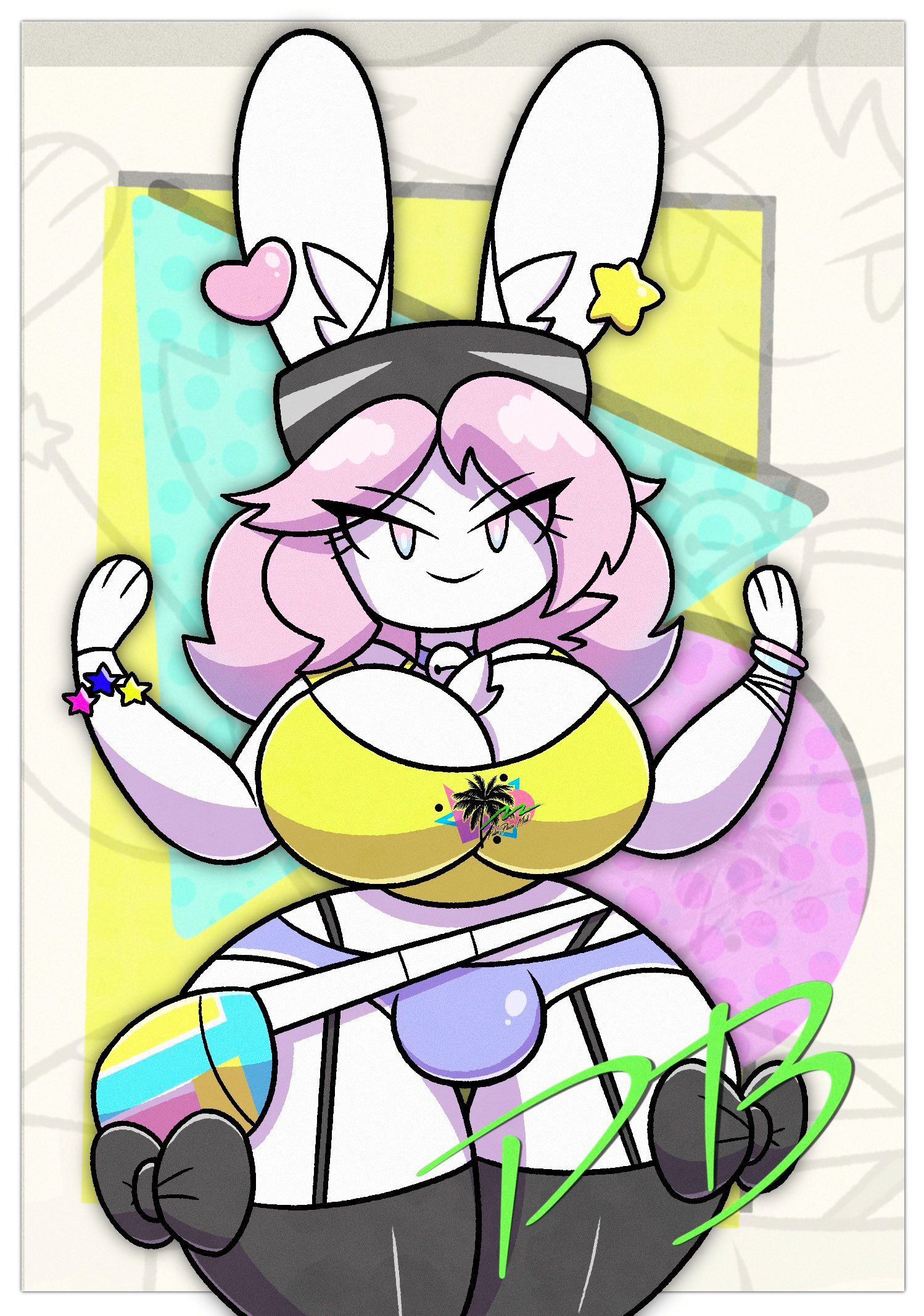 1boy, big breasts, breasts, bulge through clothing, busty male, garter straps, huge breasts, male, male with breasts, peanut butter (theycallhimcake), princess jomes, rabbit ears, tagme, white fur
