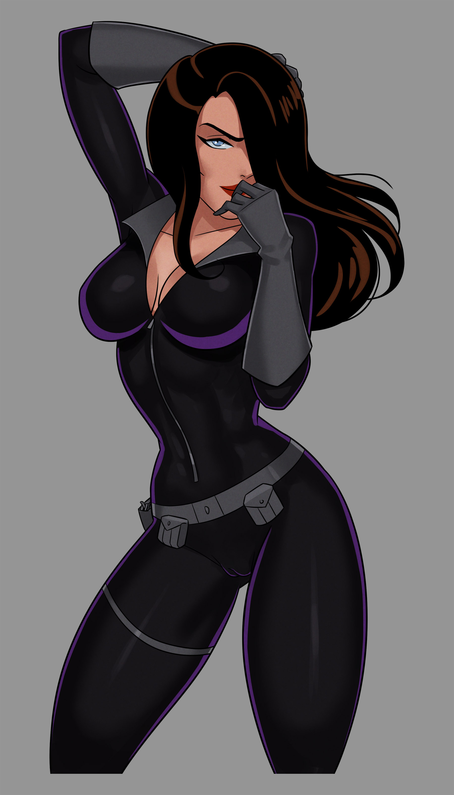 1girls, batman (series), batman: the animated series, bodysuit, breasts, brown hair, cameltoe, catsuit, cleavage, clothed, clothes, clothing, dc, dc comics, dcau, female, female only, fully clothed, hourglass figure, lipstick, midriff, milf, mother, one eye obstructed, pussy, pussy visible through clothes, red lipstick, sfw, skintight, skintight bodysuit, solo, solo female, something unlimited, sunsetriders7, talia al ghul, talia al ghul (dcau), thick thighs, thighs, thin waist, tight clothing
