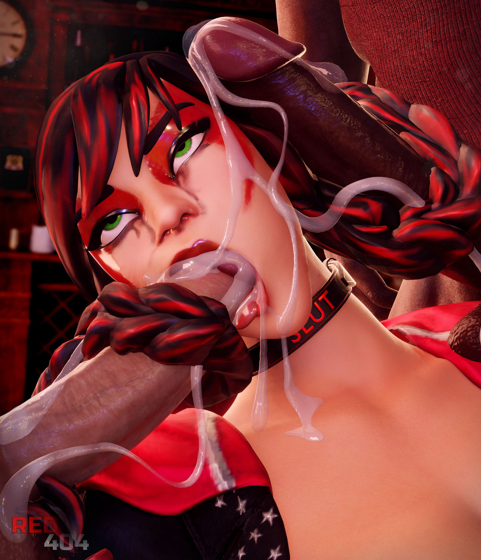 2boys, 3d, blowjob, cum, dark skin, dark-skinned male, fable (fortnite), female, fortnite, hair sex, interracial, male, penis, red404, slut collar, unseen male face