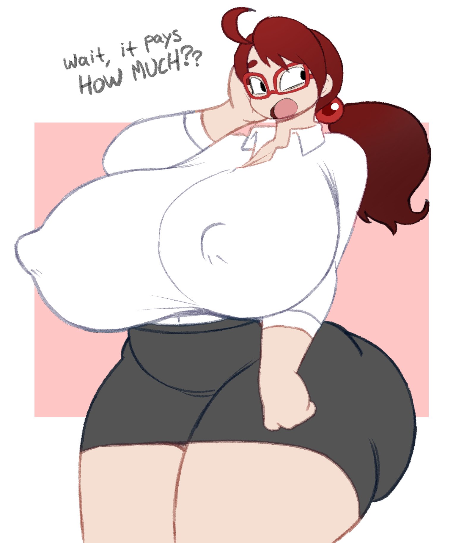 1girls, angstrom, big breasts, breasts, chubby, female, female focus, female only, fully clothed, glasses, huge breasts, hyper, hyper breasts, mona (angstrom), office lady, plump, slightly chubby, solo, tagme