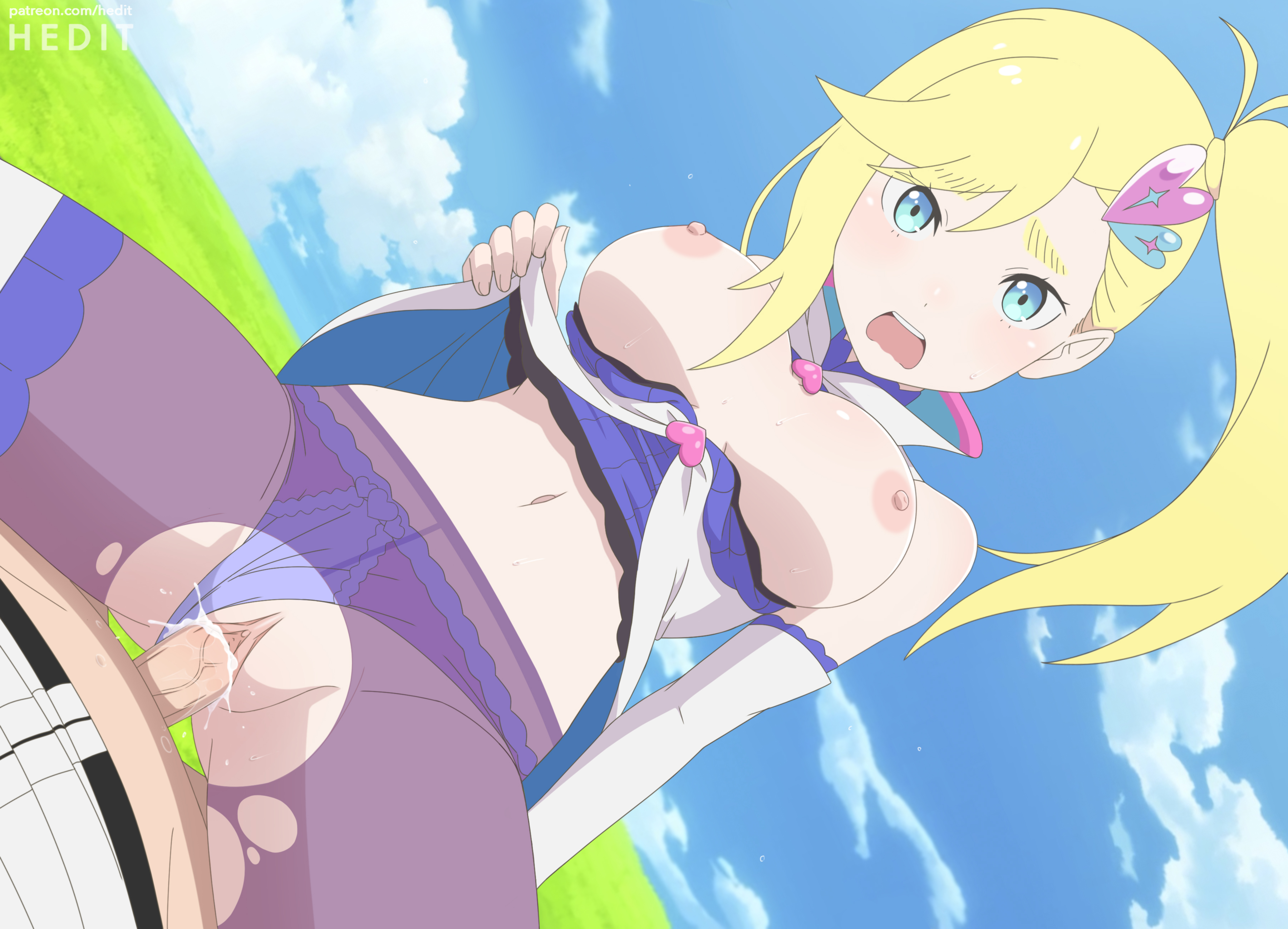 breasts, cum, cum in pussy, cum inside, ejaculation, female, hedit, medium breasts, minerva (re:zero), natsuki subaru, nipples, open mouth, panties aside, pantyhose, pussy, re:zero kara hajimeru isekai seikatsu, sex, uncensored, vaginal penetration