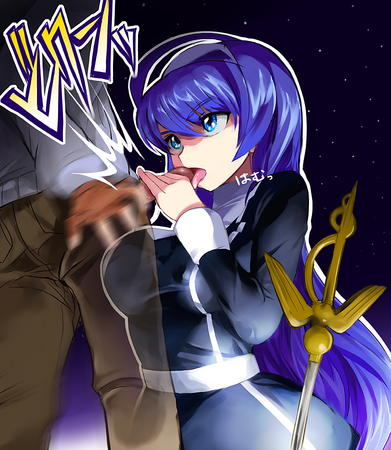 blue_eyes blue_hair determined fellatio hair machbow mouth_open nun oral orie_ballardiae tongue under_night_in-birth