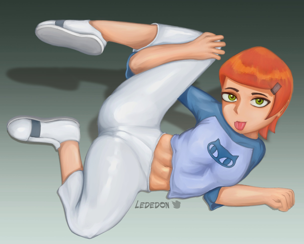 1girls, ben 10, clothed, clothing, female, female only, gwen tennyson, lededon, solo, spread legs, thick thighs, thighs