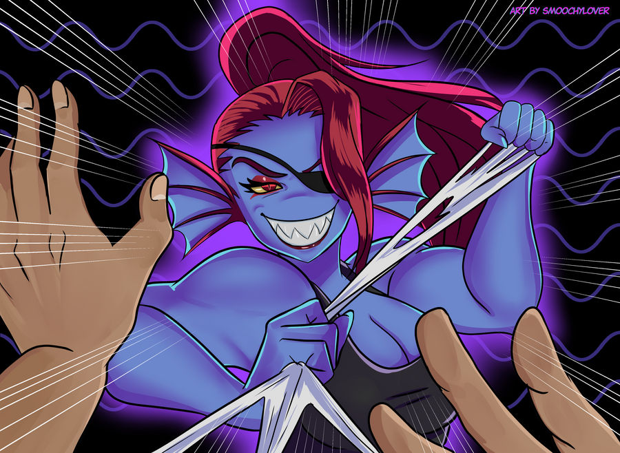 2d big_breasts blue_body female fish frontal_wedgie furry humanoid looking_at_viewer makeup pov red_hair smoochylover tagme tagme_(artist) undertale undertale_(series) undine undyne wedgie